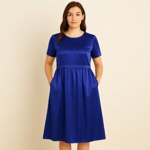 Anthropologie Maeve Jimena Short-Sleeve Sapphire Blue Midi Dress - Extra Small